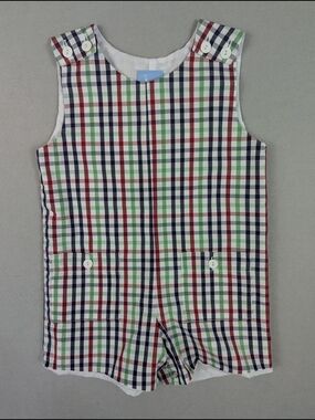 Bella Bliss Summer Plaid Jon Jon Romper Shortall 100% Cotton S-1563 Boys 18M